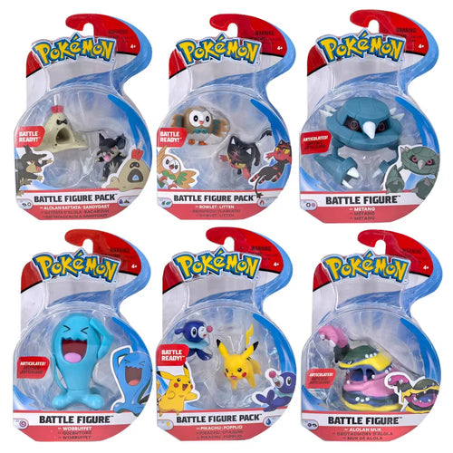 WCT Pokemon Battle Figures Pack Pikachu Wobbuffet Alolan Rattata Rowlet Metang Alolan Muk Model Toys Collections Kids Gifts